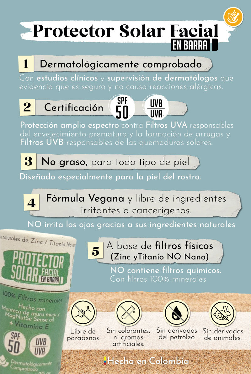 Protector Solar Facial en Barra SPF50 con 100% Filtros minerales (20g)